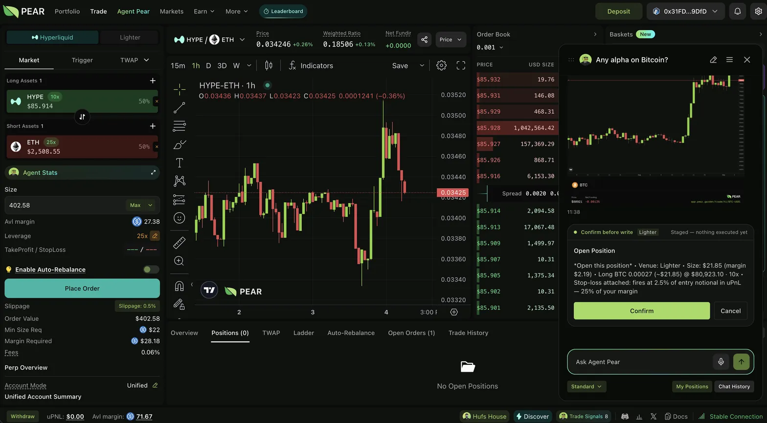 Agent Pear staged trade ticket in the web app